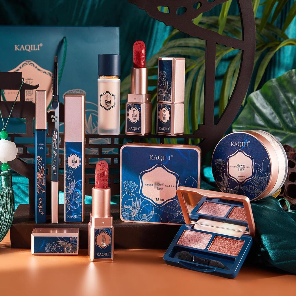 Kaqilihua Yuyan Chinese Style Makeup Set: Ten-Piece Qixi Valentine's Day Carved Lipstick Gift Set