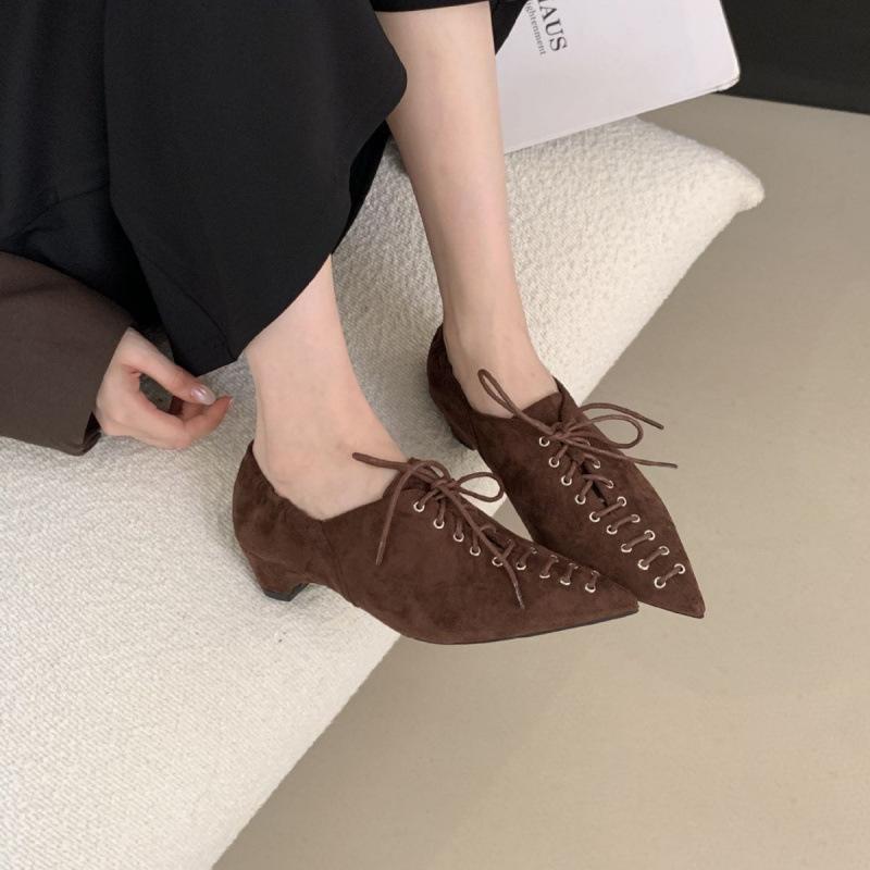 French single shoes autumn 2025 new retro pointed cross lace-up old money style low heel loafer small leather shoes