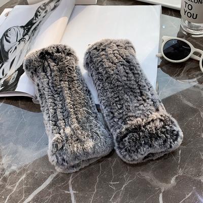 Winter Real Fur Golve Women Outdoor Warm 100% Real Rex Rabbit Fur Gloves Knit Thick Natural Soft Rex Rabbit Fur Mittens