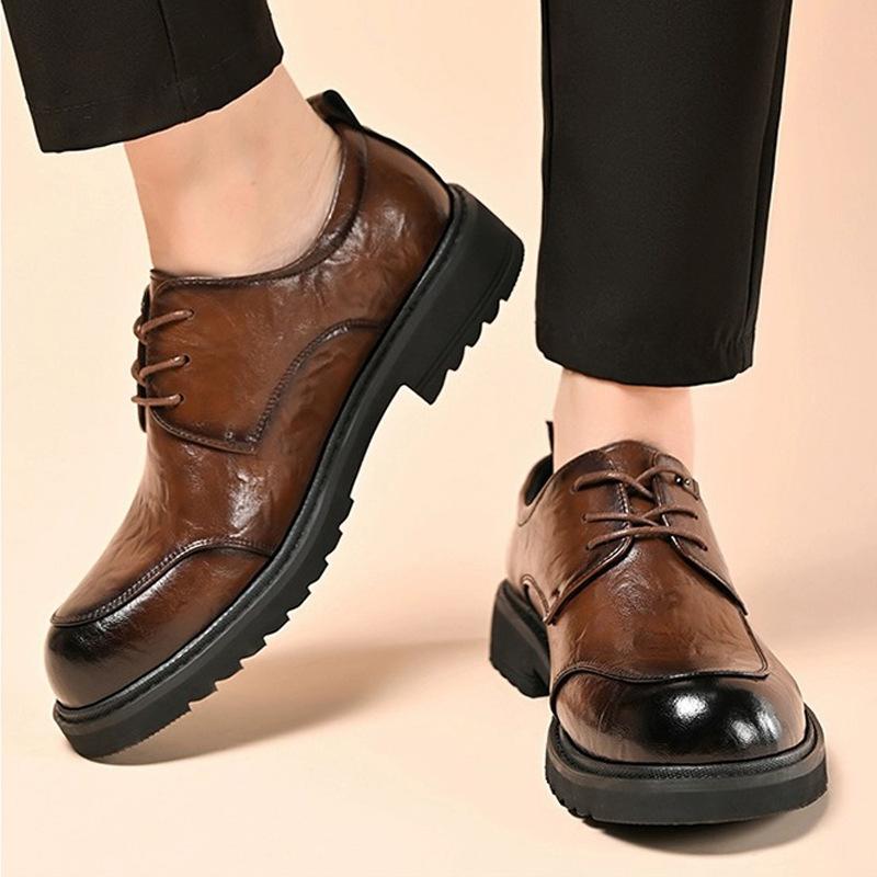 Fashion Spring Autumn New Designer Men's Dress Shoes Fashion Casual English Style Thick Soles Leather Platform Work Shoes Male