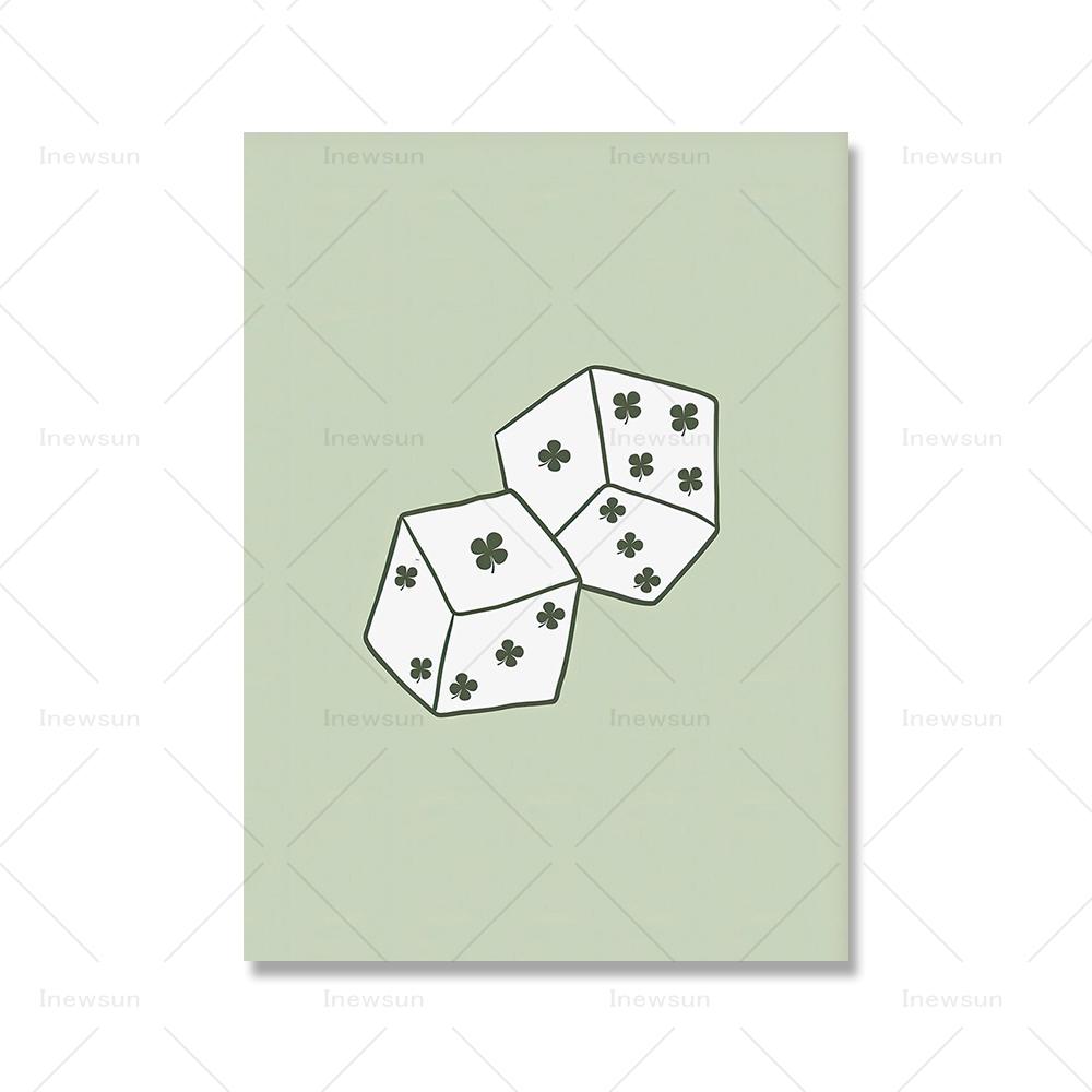Retro Sage Green Trendy Lucky You Wall Art Prints Ace Card Poker Dice Canvas Painting Poster Pictures For Living Room Home Decor