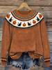 2025 Autumn Women's Digital Print Hoodie: Round Neck, Long Sleeve, Imitation Knit Sweater.
