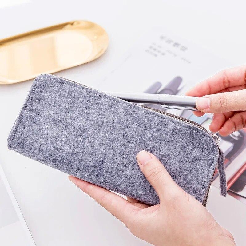 Ginflash Simple Felt taška na tužky látková krabička na tužky krabička na školní potřeby Kancelářské potřeby kapsička na psací potřeby zip