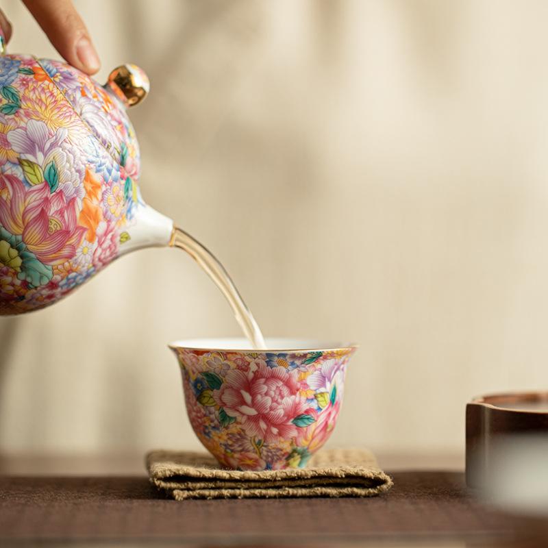 Zehntausend Blumen Emaille Teetassen Hochwertige Keramik Teetassen Premium Gefühl Zuhause Kung Fu Teetassen