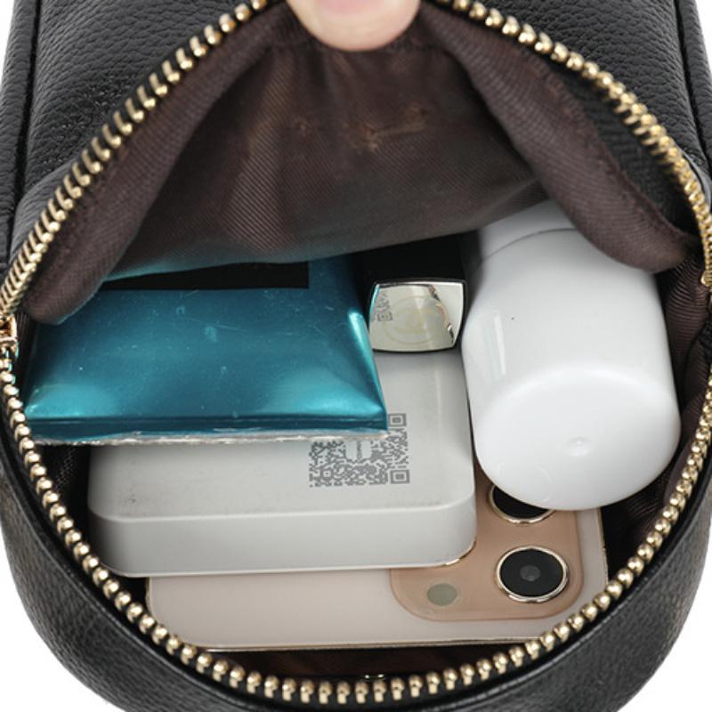 Chic Mini Crossbody Phone Bag for Women - Fashionable Faux Leather with Detachable Strap, Zip Closure, Solid Color