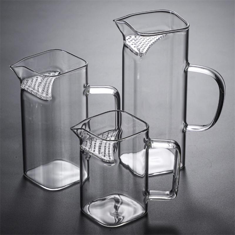 Square Mouth High Borosilicate Glass Tea Pitcher Fair Cup With Filter Kung Fu Tea Set Chahai Glass Serving Teacup Teaware