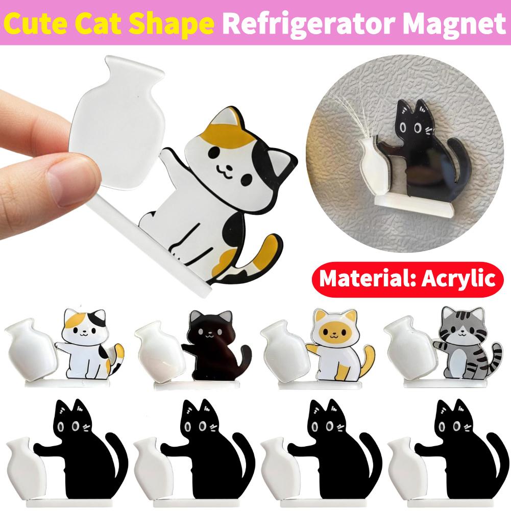 Acrylic Cat Whiskers Collection Ornament Cartoon Cat Hair Storage Memorial Box Cat Pushing Vase Decor Refrigerator Magnet