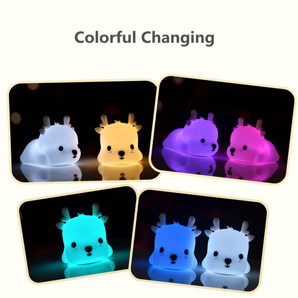 Cartoon Deer LED Night Light Touch Sensor Colorful USB Rechargeable Timer Bedroom Silicone Sleeping Lamp
