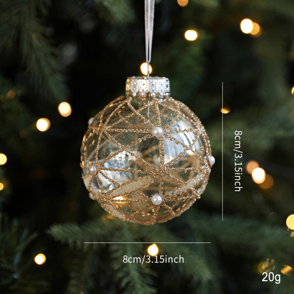

8 см Рождественские шары-украшения с блестками, пластиковые рождественские украшения для подвешивания, золотая сетка с нарисованной границей, подвеска в виде рождественского шара 1.5cm
