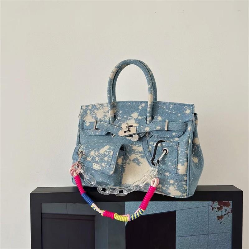Vintage Distressed Canvas Tote Bag With Rope Detail Unisex Small Shoulder Handbag Black Grey Blue Brown