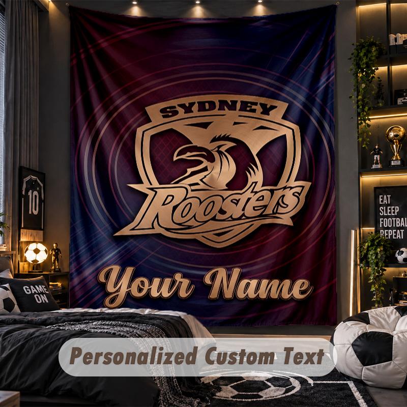 TapestrySydney Roosters Custom Name Text Personalized Wall Hanging Tapestry Home Wall Decor