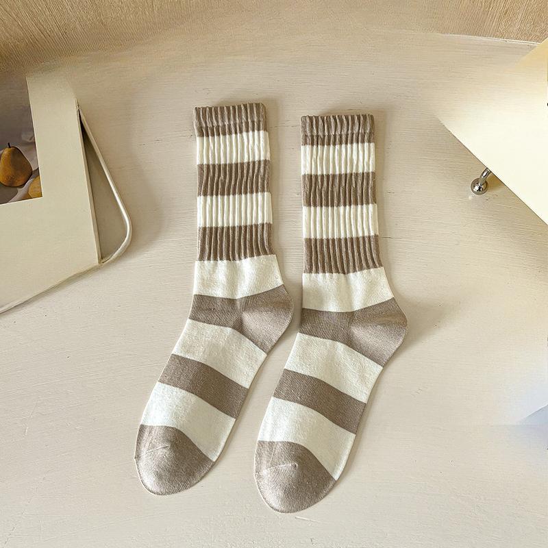 Female Spring and Autumn New Lovely Stripe Trend Color Bar Tall Drum Pile Pile Cotton Socks