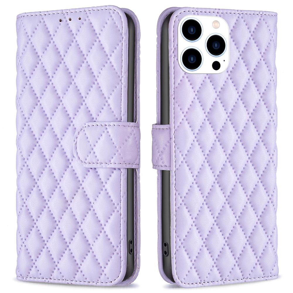 

BINFEN COLOR BF Style-14 For iPhone 16 Pro Max Case Leather Phone Cover Card Slot Cash Pocket Purple