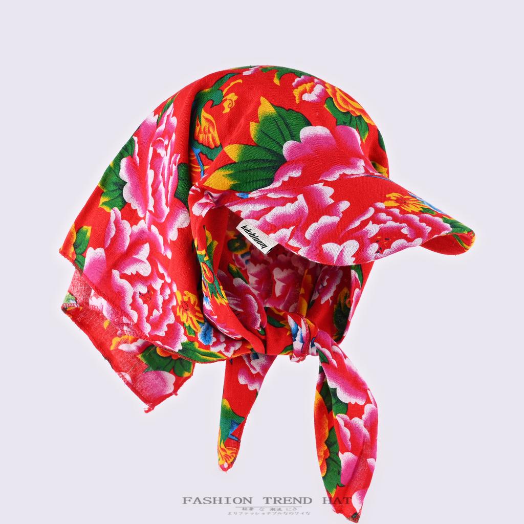 Gorra de Béisbol Turban con Flor Grande Vintage del Noreste para Hombres Mujeres Estilo Étnico Sombrero con Visera de Atar