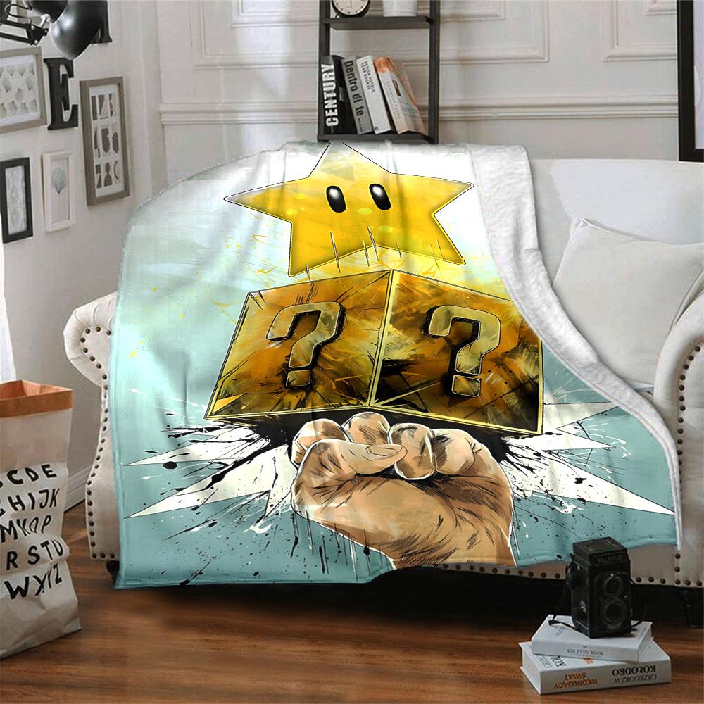 1pc Mario Star Block Flannel Blanket, Soft Skin Friendly with Digital Printing, Various Sizes Available for Family, Friends, Birthday
