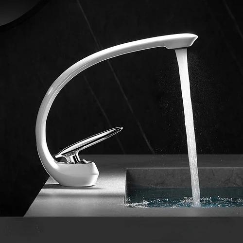Creative Bathroom Sink Faucet Tap White Brass Wash Basin Faucets Single Handle Hot and Cold Waterfall Modern Elegant Mixer Tap