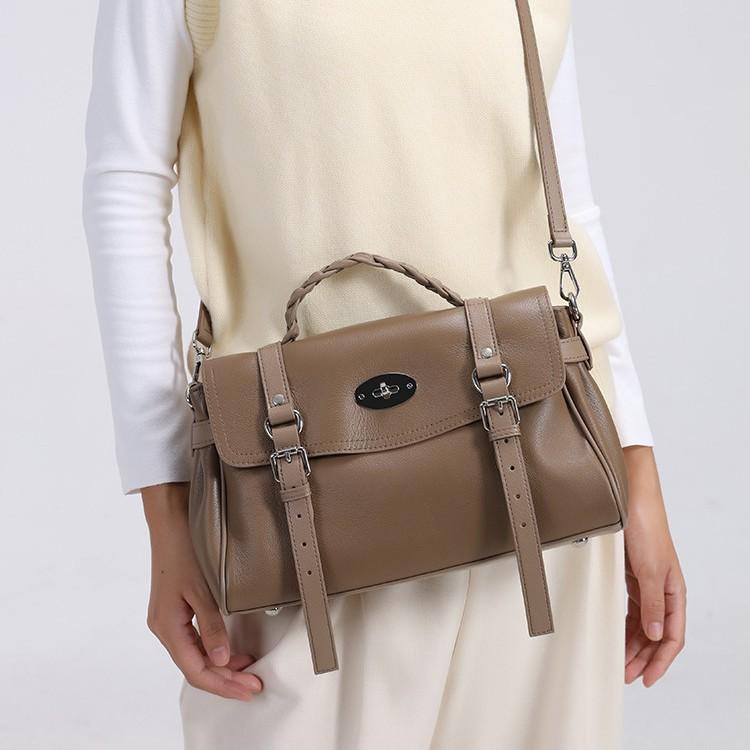 Damväska i äkta läder, högkvalitativ pendlarhandväska, ny axelväska med naturligt lädermönster, stor kapacitet, crossbody-väska