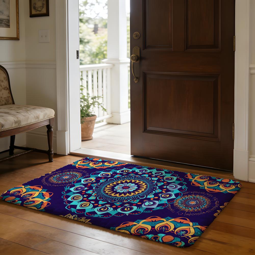 Colorful Mandala Boho Floor Mat Soft Flannel Absorbent Mat Non-Slip Rug Home Bedroom Bathroom