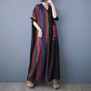 The Real Shot Is Summer New Fat and Thin Cotton and Linen To Cover The Belly and Look Short-sleeved Contrasting Color Splicing Long Dress for Women