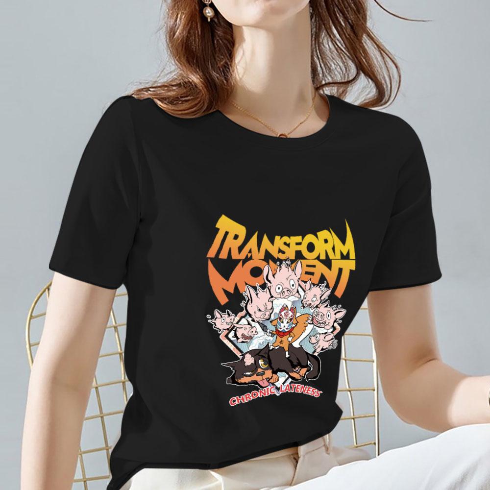 Módní tričko v japonském stylu Commuter Fire Fox Cherry Blossom Maska Vzor Potisk Ležérní Oblečení Harajuku s kulatým výstřihem