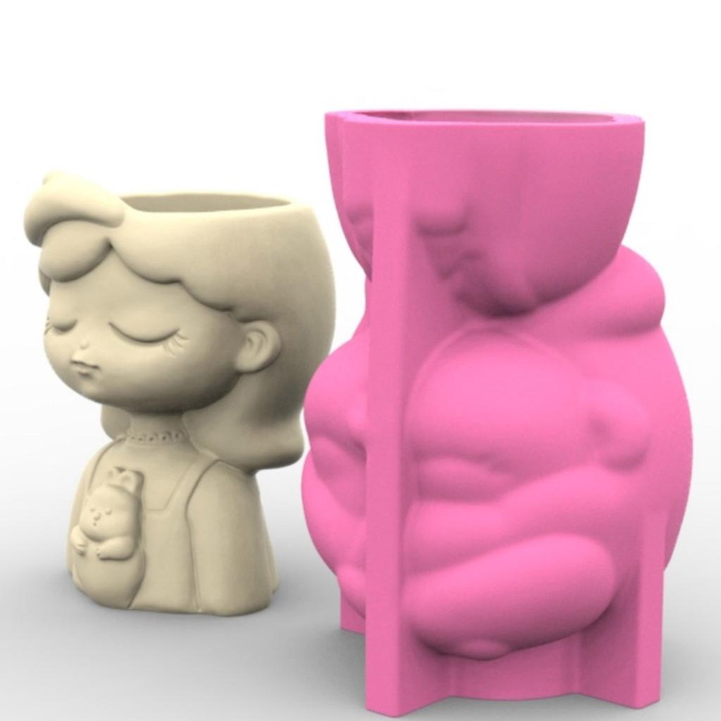 Cute Girl Planter Silicone Mold For Resin Cement Crafts Reusable DIY Flowerpot Design Flower Pot Making Mould