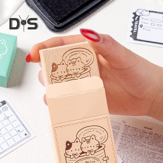 Razítko s kreslenou kočkou, plánovač, razítko, DIY, scrapbooking, týdenní, měsíční, plánovací, časový, kalendář, denní, seznam úkolů, dekorativní dřevěné razítko, bloky