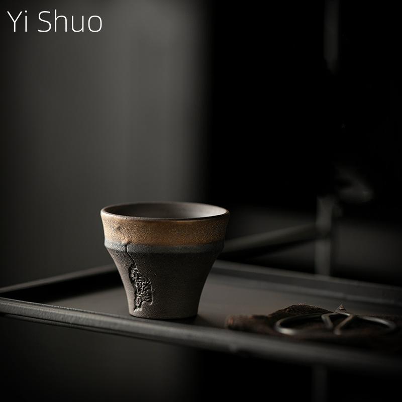 Retro Chinese Style Teacup Kung Fu Single Cup Tea Tasting Cup Master Cup Household Ceramic Coarse Pottery Teacup