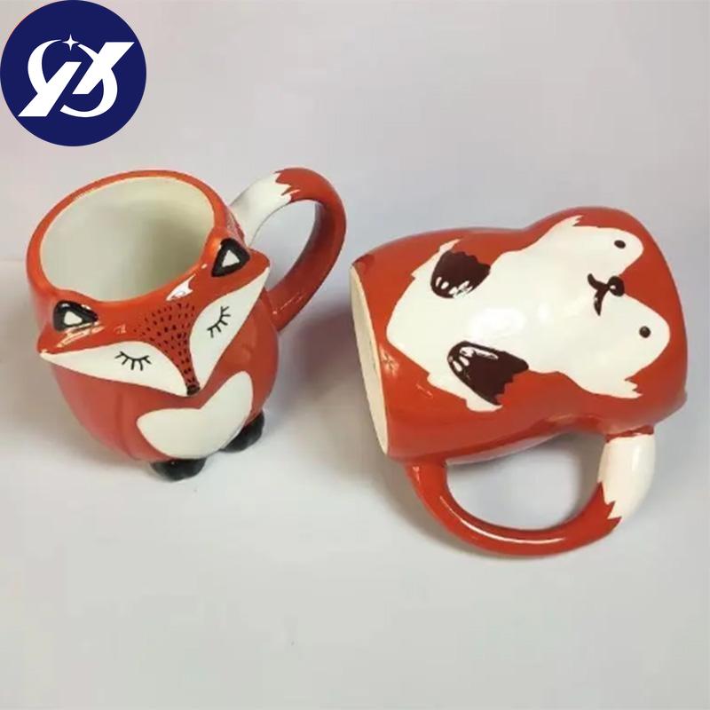 500ml keramický kreativní šálek na kávu Roztomilé zvířátko 3D Fox Velkokapacitní kreslené hrnky a šálky na pití mléka