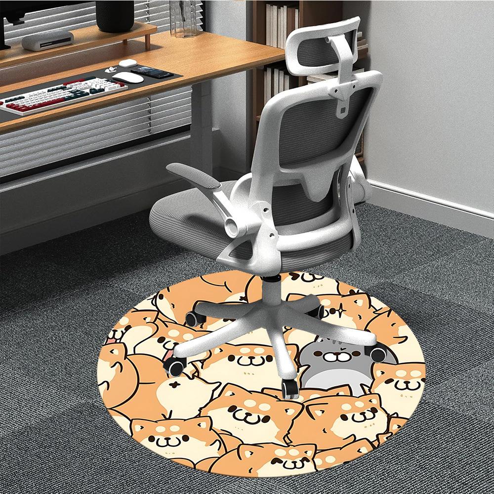 1pc Dogs Cute Office Round Area Rug, Indoor Mat Suitable For Office, Under Office Chairs Bedroom Living Room Home Decor, Room Deco173