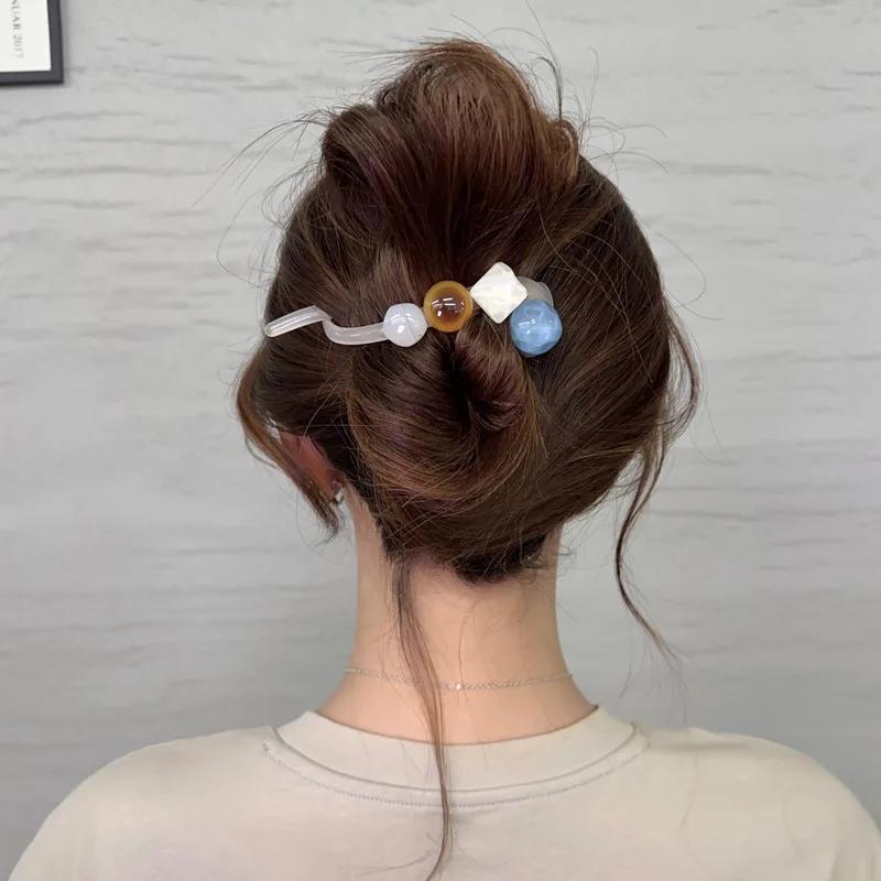 New Irregular Twist Clip Disc Hair Grab Clip for Women Elegant Colorful Beads Twisted Hairpin Girl Hair Accessories