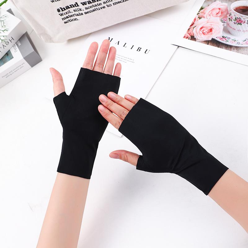 Pro Uv Protection Gloves For Nail Art Gel Nail Lamp Sunscreen Gloves Fingerless Hand Sun Care Thin Cool Ice Silk Silky Sun Glove