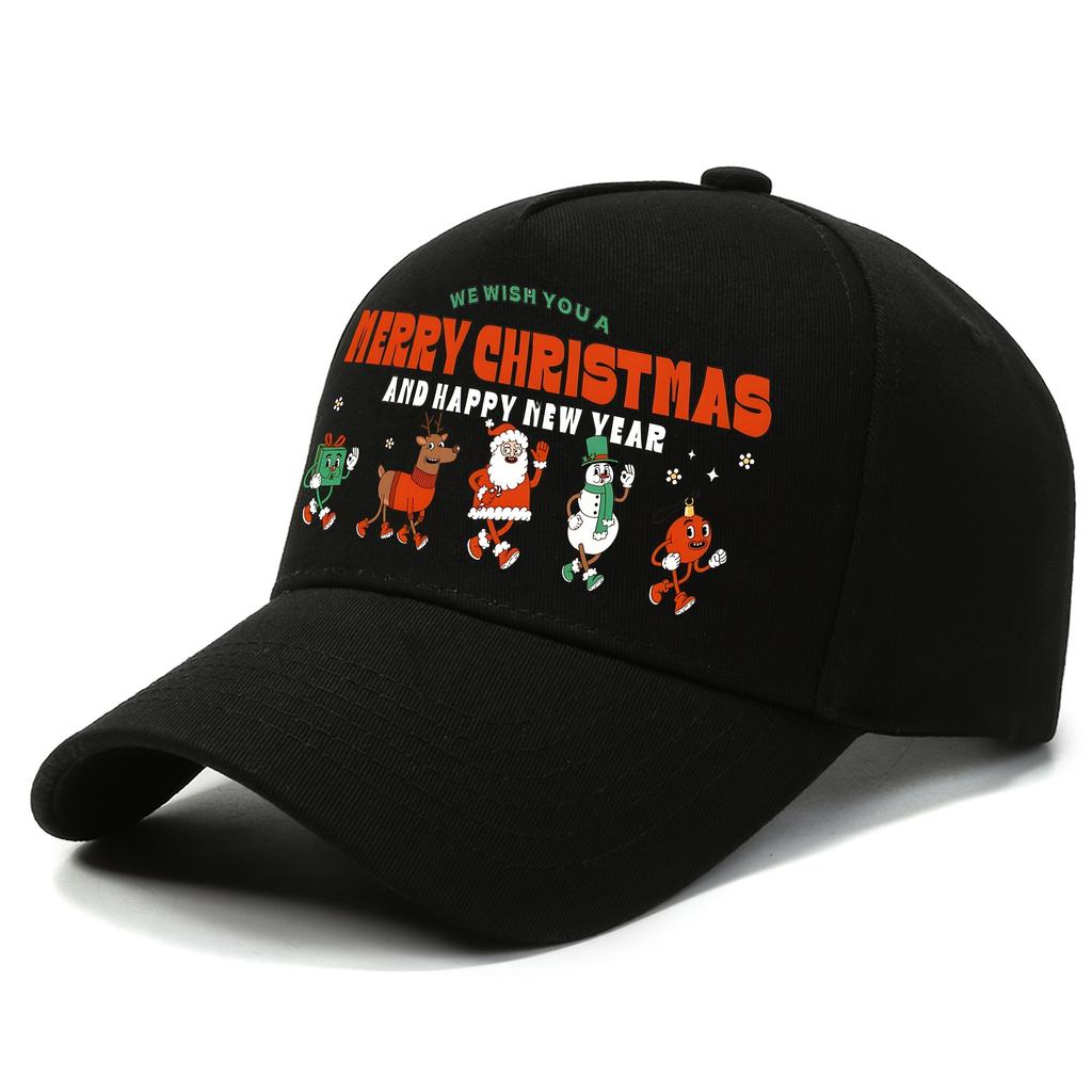 [Christmas] 1Pc Festive Christmas And Happy New Year Polyester Baseball Cap, 100% Polyester Woven Street Style Hat, Hand Washabl