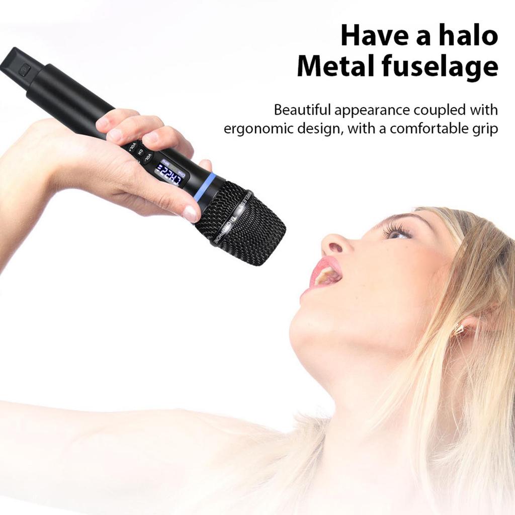 Wireless Microphone System Receiver with Handheld Mic UHF Anti Howling and Reverberation Function for Home Cinemas