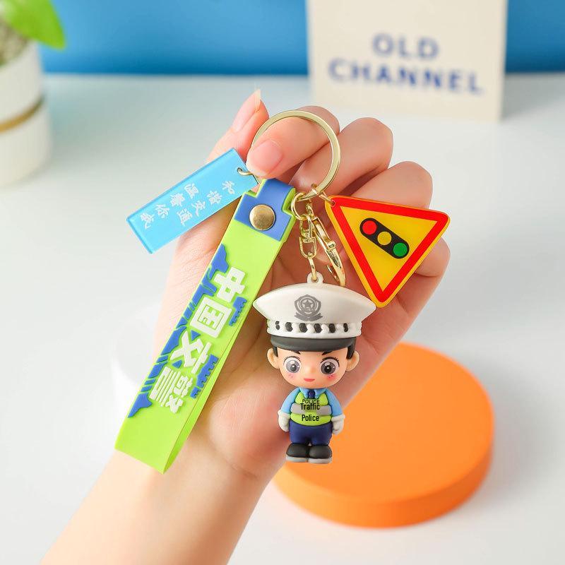 Firefighter Keychain: Cute 3D Traffic Police Pendant, Fashionable Event Gift