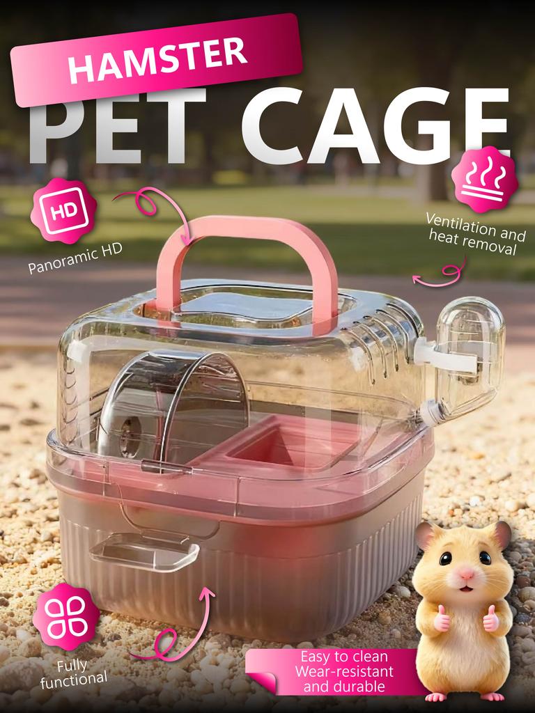 Hamster Haustierkäfig mit Panorama-HD-Sicht – Tragbarer, belüfteter Kleintiertransporter & Habitat