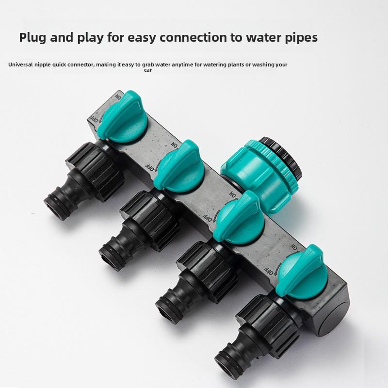 Faucet four-way shunt with switch four-way valve nozzle quick plug connector one in four out water shunt