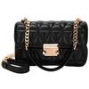 Chic Quilted Diamond Chain Crossbody Bag for Women Elegant Purse with Golden-Tone Hardware, Black, Retro Style, Fixed Shoulder Strap, Embossed Design