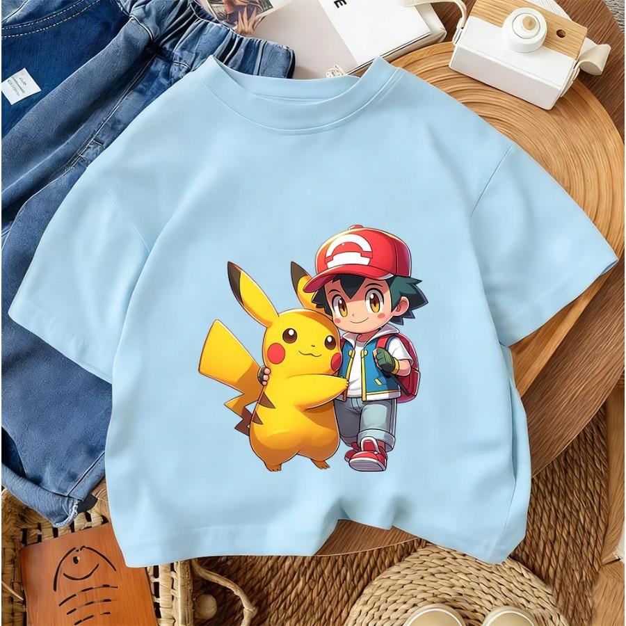 

Summer Children s Fashion Street Boys and Girls Round Neck T-shirt Pikachu Cute Cartoon Style 100