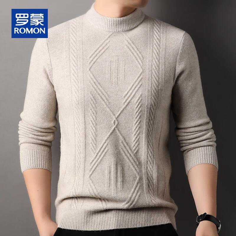 Romon Men's 100% Pure Wool Thickened Semi-High Collar Sweater