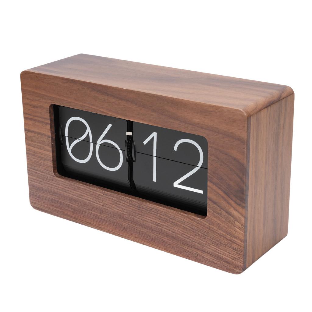 Vintage Wooden Auto Flip Clock Digital Mechanical Flip Table Clock 24 Hour Retro Desktop Ornament