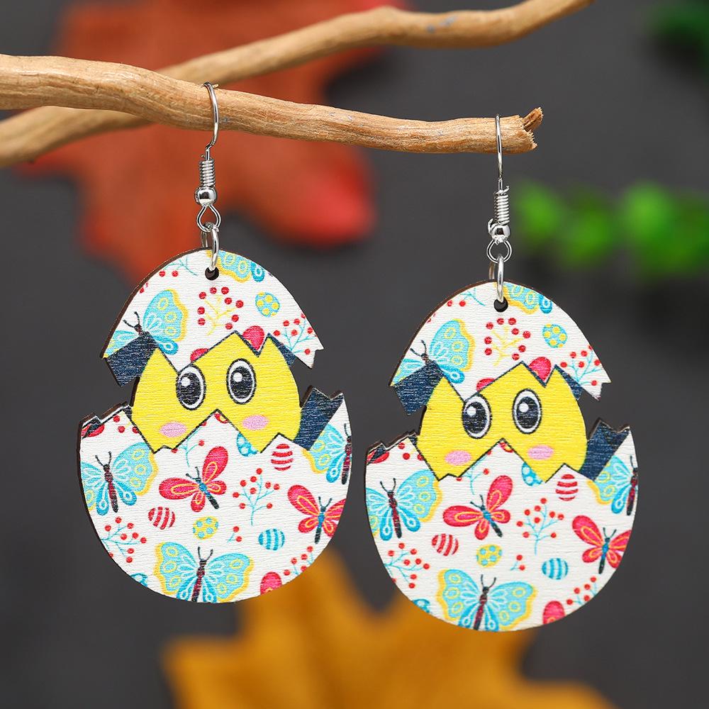 Easter Bunny Eggshell Earrings with Vegetable Basket Design