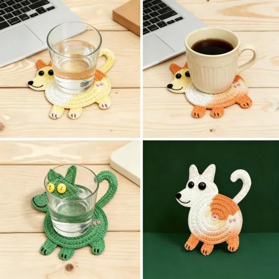 6PCS Wooden Coaster, Cute Puppy Shape, Thermal Insulation Non-Slip Design, Durable Easy To Clean Coasters for Home Office Decor