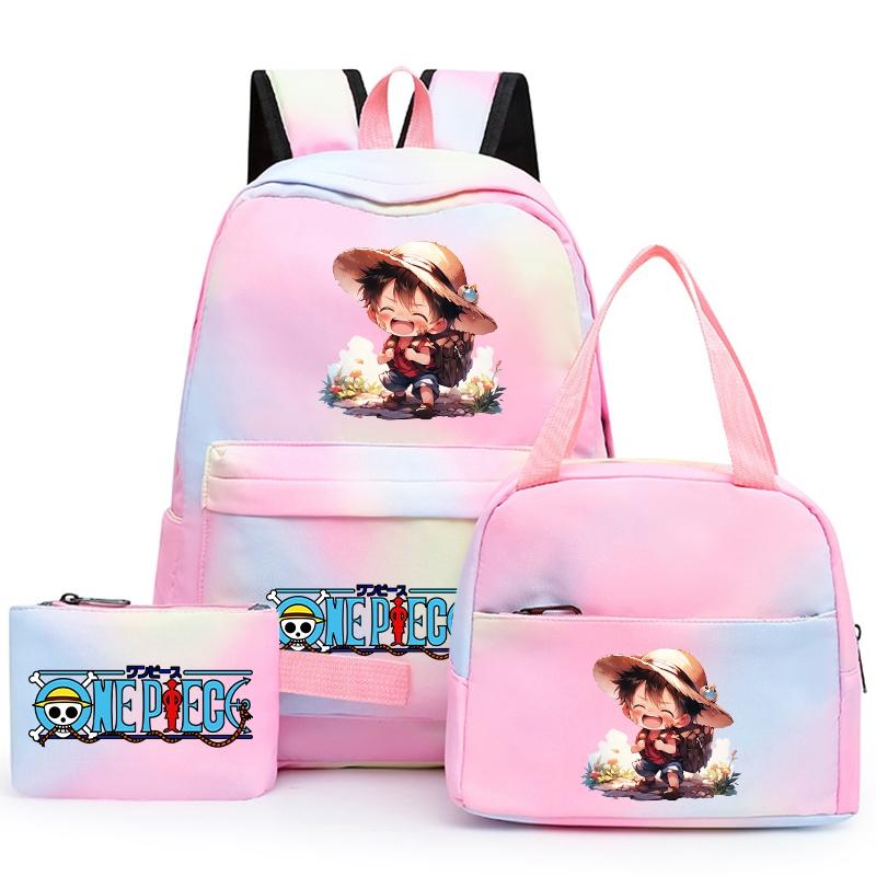 3Pcs/set Anime One Piece Backpack for Girls Boys Back To Schoolbag with Lunch Bag Student Bookbag Men Women Travel Bag Mochil