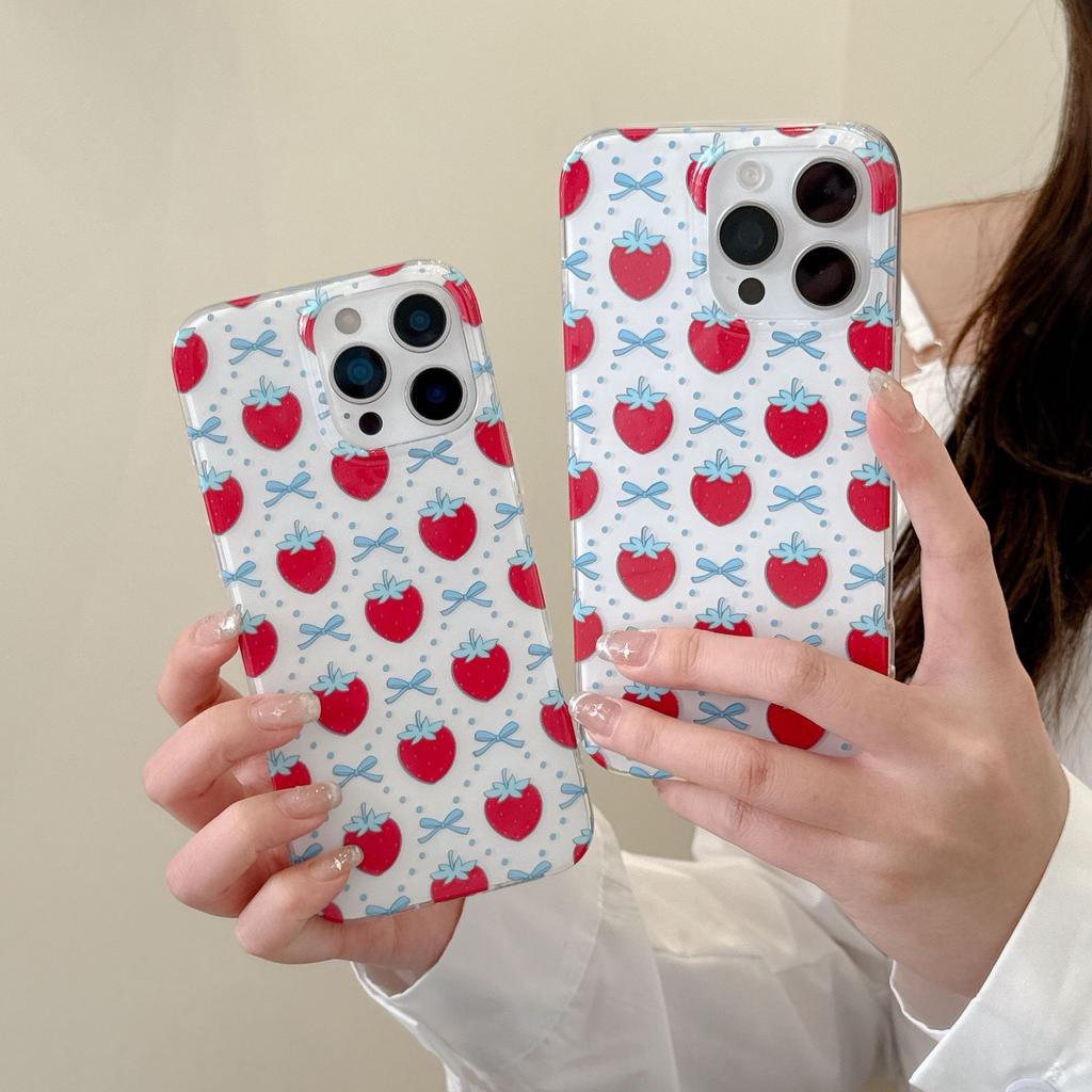 Ins Sweet Girl Bow Strawberry for Apple 16 Mobile Phone Case iPhone17promax New 15/14