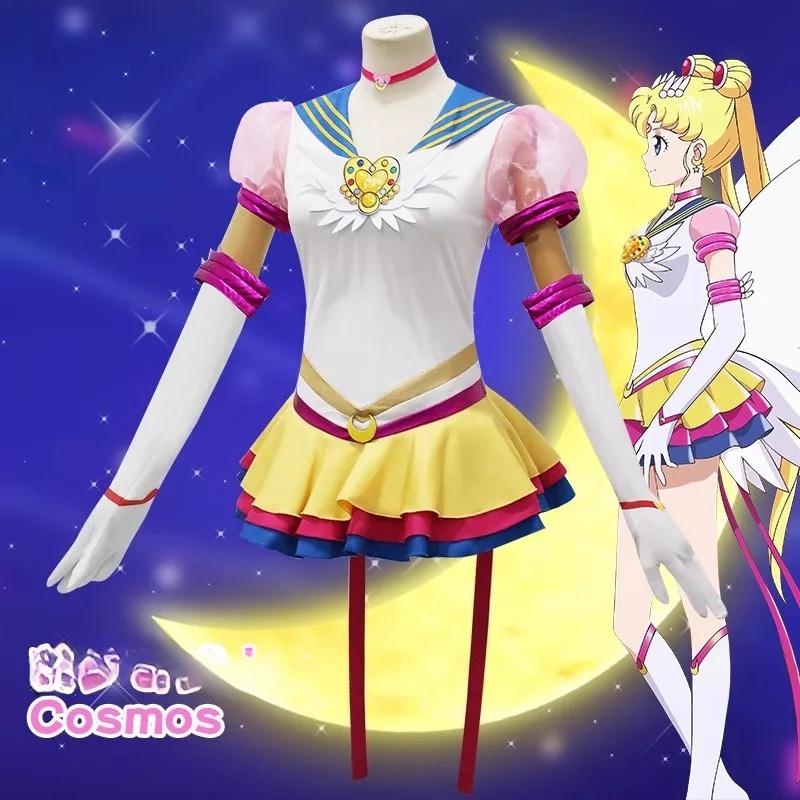 Anime Sailor Moon Cosplay Costume Tsukino Usagi Uniform Dress Outfits Cosplay Yellow Wig Halloween Carnivl Party Women Kids
