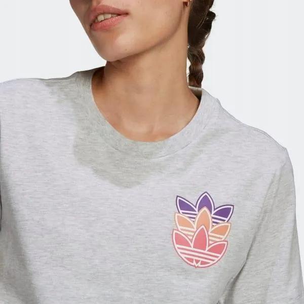 Adidas Originals Trefoil Logo Print Crew Neck Short Sleeve T-Shirt Women Tops Gray H22755