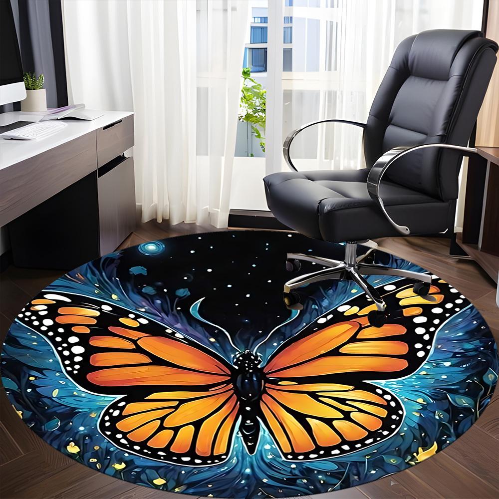 1pc Butterfly Night Office Round Area Rug, Indoor Mat Suitable ForOffice, Under Office Chairs Bedroom Living Room Home Decor, Room Deco D067
