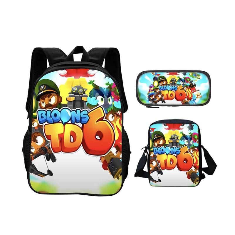 Bloons TD 6 sac à dos trousse d'école sac à bandoulière Ensemble 3 pièces impression de jeu maternelle école primaire garçon/fille grande capacité nouvelle tendance