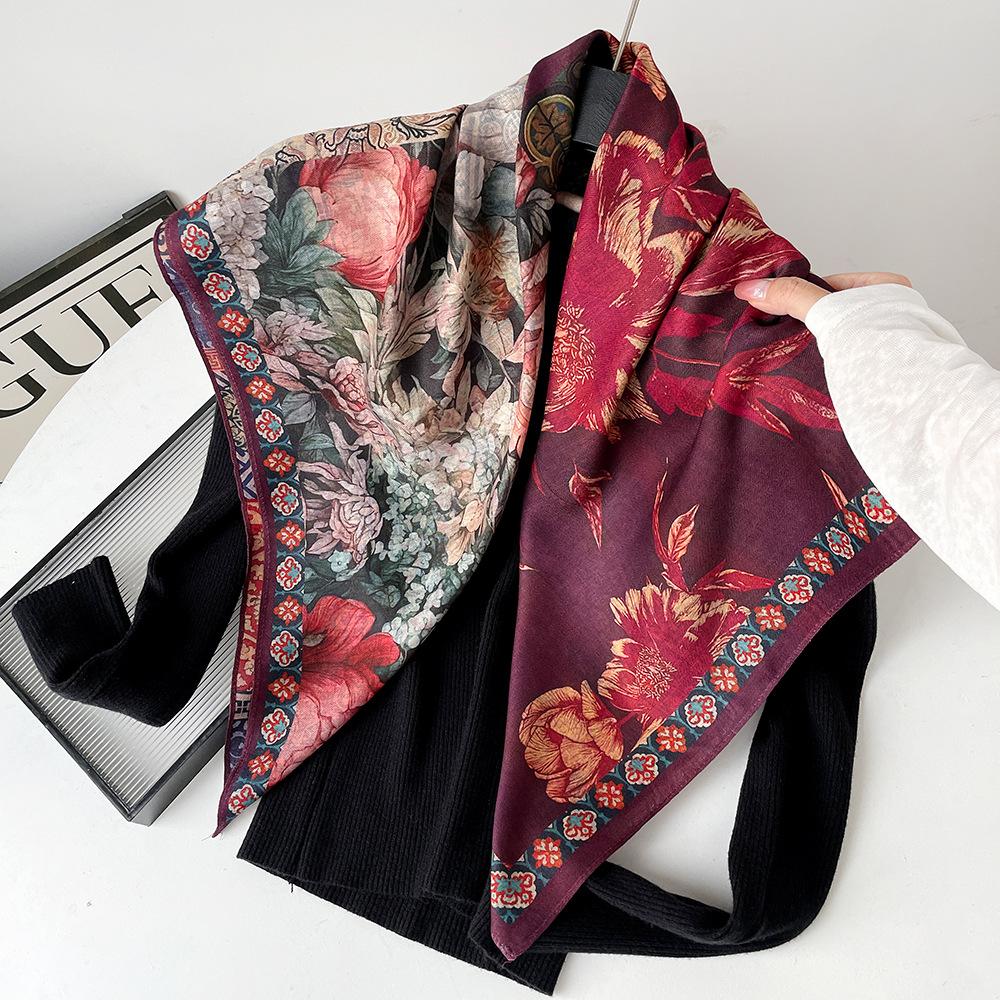 Silk scarf premium herringbone pattern double-sided printed square scarf 91 autumn and winter decorative gift high-end scarf silk scarf gift
