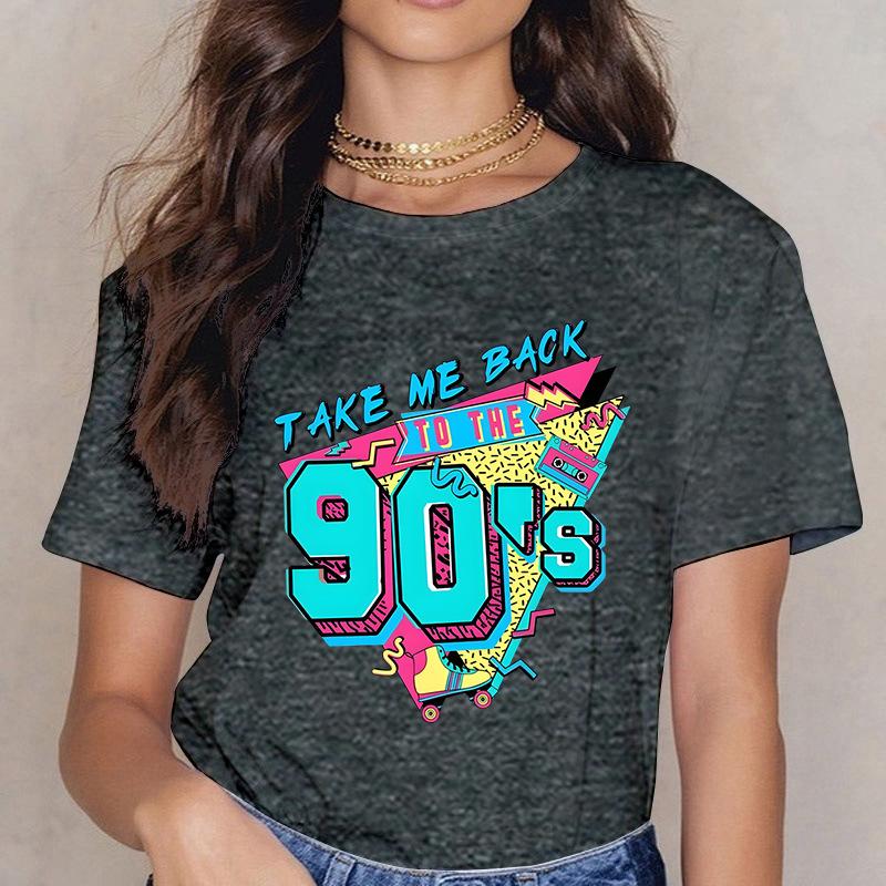 Take ME BACK TO THE 90'S Fun Letter Printed Casual Loose Round Neck Cotton Short Sleeved Top T-Shirts Women’s